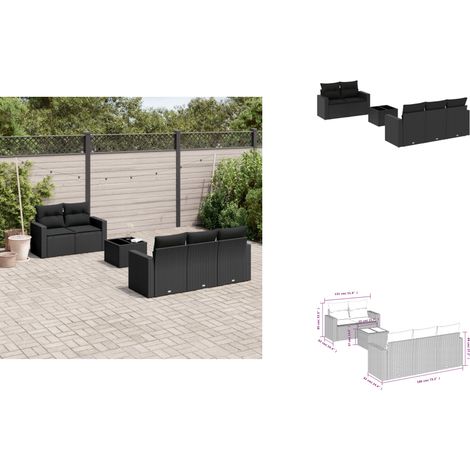 Salon de jardin 6 pcs avec coussins noir résine tressée - Ensemble Salon De Jardin - Meuble De Jardin - Canapé D'extérieur - Résine Tressée - Rotin Synthétique (1/3)