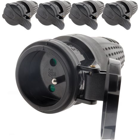 Zenitech – Lot de 5 fiches caoutchouc femelles 16A 2P+T – IP44 étanche – 230V – 3680W – Pour environnements humides