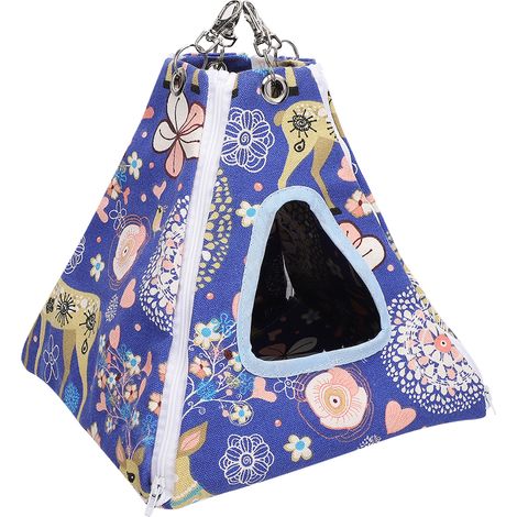 Hamac-tente suspendu pour petits animaux, jouet détachable et lavable pour planeur de sucre et hamster, motif fleur bleue. (1/5)