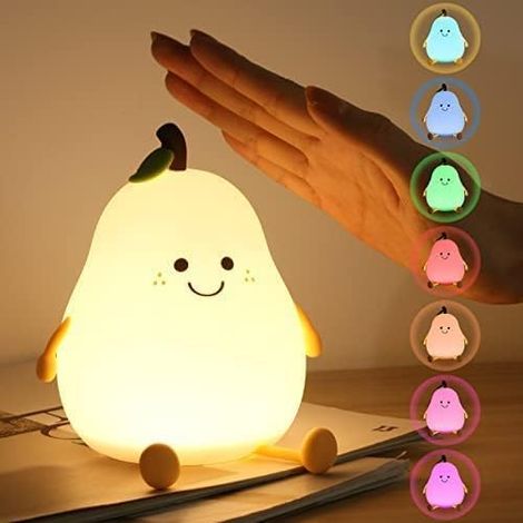 Niedliches Birnen-Nachtlicht, LED-Nachtlicht mit weicher Silikon-Touch-Oberfläche für Kinder, dimmbare, per USB aufladbare Nachttischlampe, Mini-Tischlampe mit 7 Farben für Jungen und Mädchen