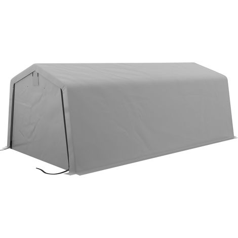 Tendone per Auto e Feste con 2 Finestre Laterali 618x265/330x240 cm in Acciaio Zincato e PE Grigio Chiaro