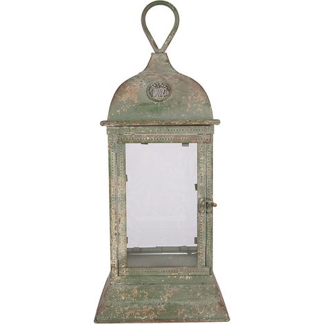 Lanterne Décorative pour Intérieur et Extérieur en Métal Vert 20 x 20 x 49 cm - PANGIVO (1/5)
