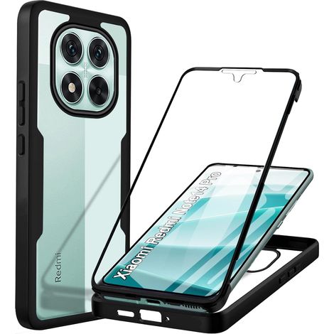 Coque Antichoc pour Xiaomi Redmi Note 14 Pro 5G - Housse 360° Full Body Protection avec Protège-écran, Etui Robuste Double Face Transparent TPU - Noir (1/5)