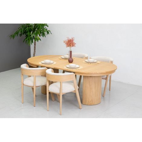 Bobochic – Ensemble table à manger extensible 110-210 cm avec 4 chaises en placage chêne massif – Style nature – Charge max 120 kg – Fabrication Europe (1/5)