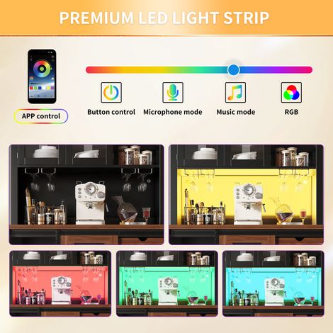 Meuble de cuisine moderne, équipé d’un éclairage LED et de commandes via appareil mobile. Il s’agit d’un meuble de cuisine ou de séjour, doté de deux tiroirs, d’une console avec porte battante et de t (1/5)