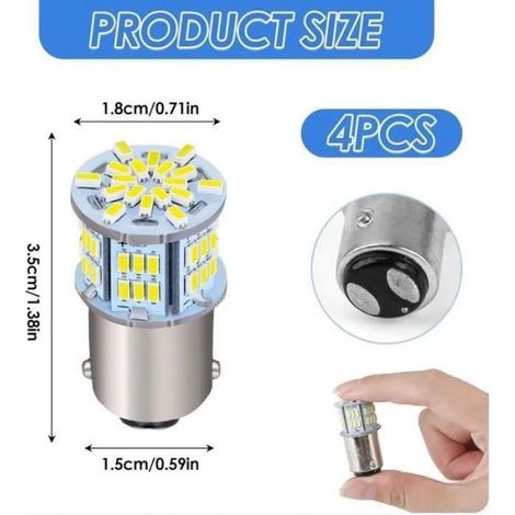 Ampoule LED Voiture, 4 Pièces 1157 Blanc 6500-7000K LED 12V P21W, Ampoules Clignotant LED pour Feu de Stop de Voiture AMPOULE PHARE (1/4)