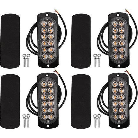 Lot de 4 feux stroboscopiques de dépannage à 12 LED ambre, avec clignotants et feux de brouillard orange pour voiture. (1/5)