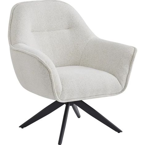Fauteuil pivotant 360° tissu doux écru et pied en métal noir - EDWARD