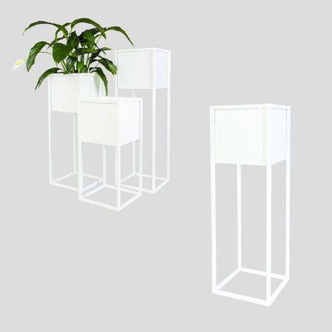 Funda metálica para maceta Loft blanca Monaco L 28x28x90 (1/5)