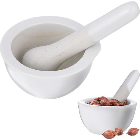 Ensemble 2 Pièces Pilon en Porcelaine 60 Mm Blanc Bol à Broyer pour Épices et Remède, Ustensile la Cuisine Pratique pour Broyage et Usage Alimentaire (1/5)