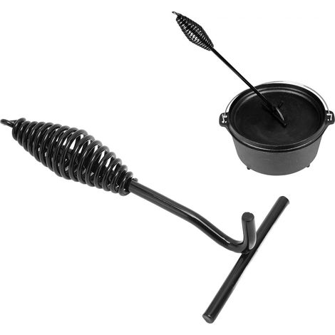 Souleve-couvercle 26CM Longueur Poignée Spirale Finition Noire Fer Design Allongé Prise Confortable pour Four Hollandais de Camping