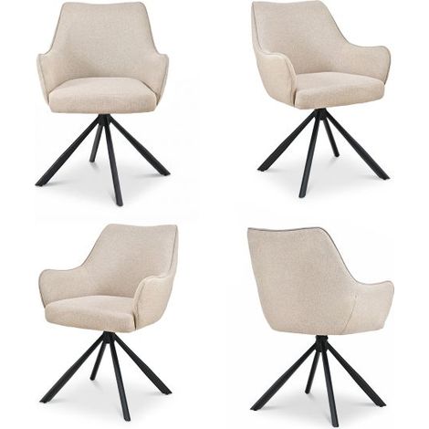Bon Furni Tela Silla de comedor Beige, Set de 4, giratoria 360°, ergonómica con cojín de muelles, cremallera oculta y patas ajustables