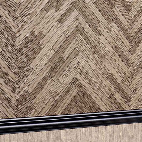 Papier peint marron imitation bois chevrons Tapisserie motif chevrons pour chambre adulte moderne Papiers peints intissés chic (1/5)