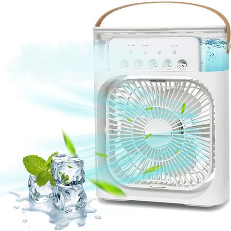 Ventilateur et brumisateur extérieurVentilateur de climatiseur portable, 4 sur 1 mini ventilateur de refroidissement personnel avec spray a brume d'eau, 3 vitesses evaporative Air refroidisseur petit (1/5)