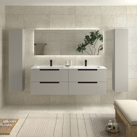 Mueble de Baño LENI 160cm Gris mate 4 cajones Lavabo Vilna 2 pozas Solid Surface (1/5)