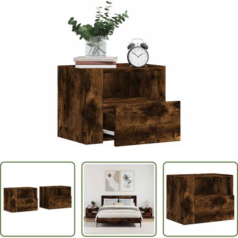 vidaXL Wandtisch Holz -  Wand-Nachttische 2 Stk. Räuchereiche 45x30x35 cm (1/5)