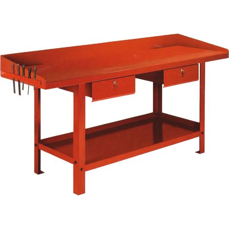 Banco da lavoro 150 cm con 2 cassetti rosso GR08 DERBY