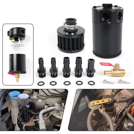 Modification automobile : reniflard d'huile à deux trous avec filtre à air, séparateur huile-gaz en aluminium usiné avec filtre à air, un paquet. (1/4)