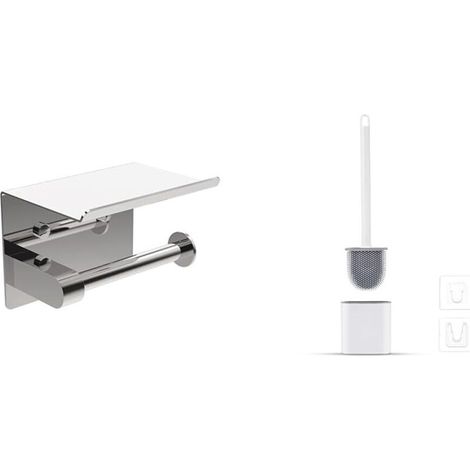 Bardusch-Porte-Papier Toilette, Support Papier Toilette Mural, 304 Acier Inoxydable & Brosse WC Silicone Plate, Anti-Goutte, Antibactérienne (1/5)
