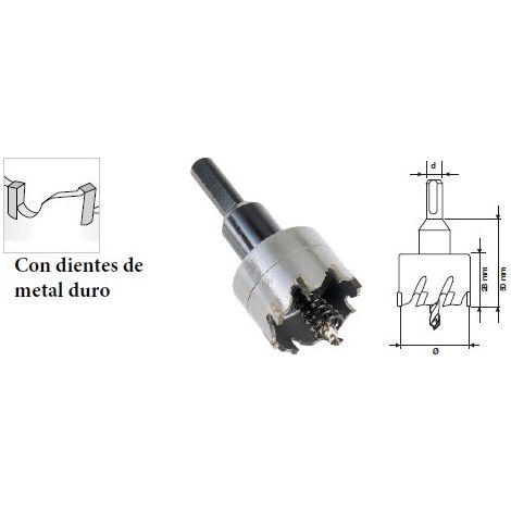 Perforadoras dientes de metal duro para planchas en acero inoxidable y duro.Diámetro 16mm METALWORKS
