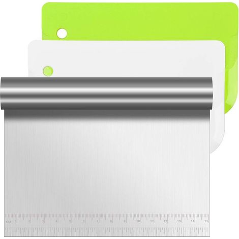 Grattoir à Pâte, 3PCS Grattoir à Pâte en Acier Inoxydable Grattoir à Patisserie avec de Mesure,Grattoir Pâte en Plastique Peut être Utilisé pour Couper la Pâte Et Couper Les Légumes