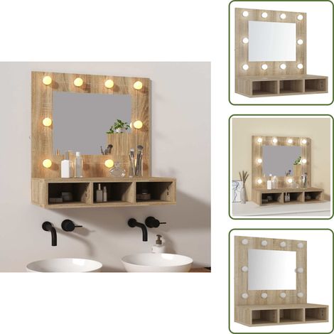 Spiegelschrank mit LED Sonoma-Eiche 60x31,5x62 cm - Spiegelschrank - LED-Spiegel - Badezimmermöbel - Kosmetikschränkchen - Make-uptisch (1/5)
