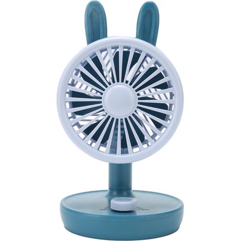 USB-Tischventilator für Studenten, winkelverstellbar, ergonomisch, niedliche Hasenform, klein und leise, ideal für Camping und Picknick, blau (1/5)
