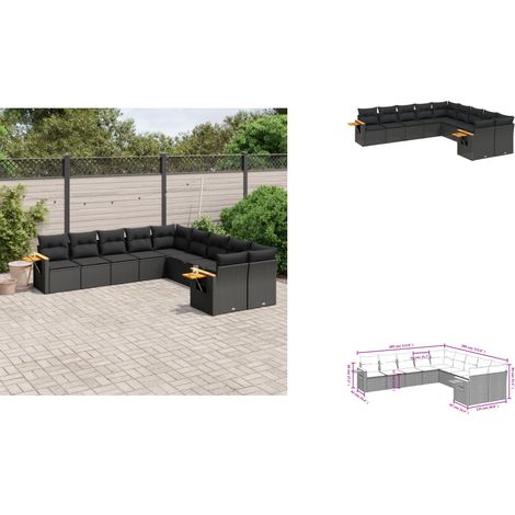 10-tlg. Garten-Sofagarnitur mit Kissen Schwarz Poly Rattan - Gartenmöbel - Rattan Möbel - Outdoor Sofa - Lounge Set - Esszimmergarnitur (1/3)