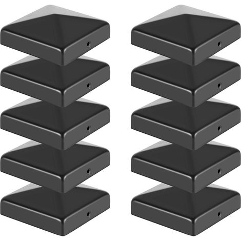 Randaco 10 Stück Pfostenkappe 71x71 mm aus Eisen, Zaunpfosten Schutzkappen, wetterfest und rostfrei, dekorative Pyramidenform für Garten Schwarz