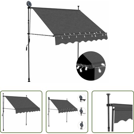 Handbetriebene Markise - Einziehbare Markise Handbetrieben mit LED 200 cm Anthrazit (1/5)