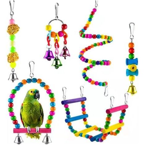 Jouets pour Oiseaux pour Perroquets,6 Jouets à Mâcher pour Cage à Oiseaux - Jouet à Suspendre pour Perroquet pour Les Petites Perruches, Calopsittes, Conures, Aras, Perroquets, Inséparables, Mynah (1/5)