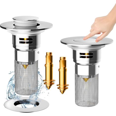 Lot de 2 Grilles de vidange, Acier inoxydable, Panier amovible, Filtre à cheveux, Pour lavabo et douche (1/5)