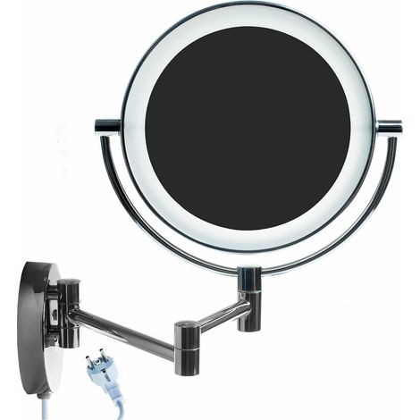 8,5" Lumineux Miroir Mural LED Miroir Cosmétique Pliant, 7X Grossissement Miroir de Maquillage Rasage, Éclairé Miroir de Salle de Bain, Bras Réglable, Double Face, Métal Chromé, KXD3129-7x (1/5)