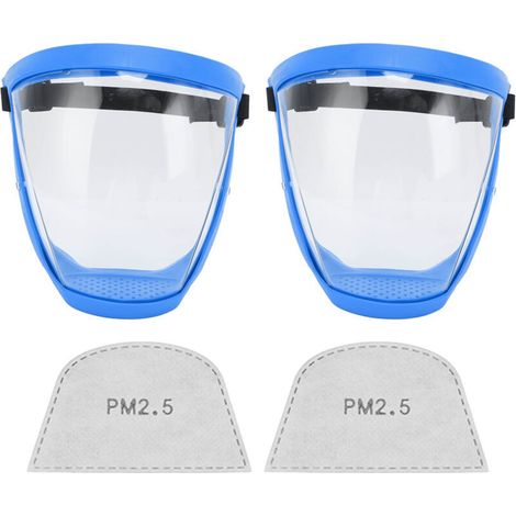 2 pièces Masque de Protection Transparent Réutilisable avec Élastique et Filtres Cotons, Bleu et Blanc pour Enfants (1/5)