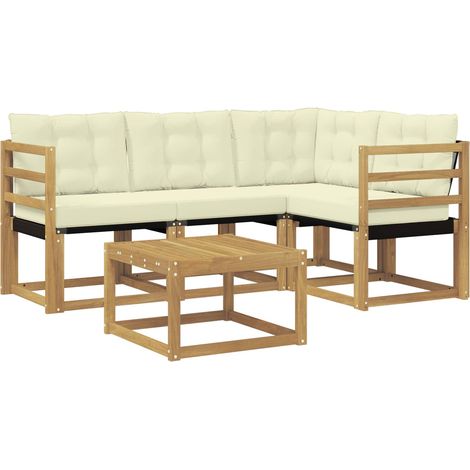 vidaXL  Outdoor Sofa Set  with Cushion 5 pcs White and Cream