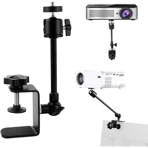 Support mural pour projecteur, fixation par pince en C réglable et rotative, support de bureau en métal avec vis 1/4" pour home cinéma, bureau, salle de jeux (1/5)