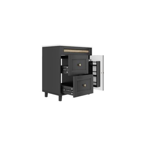 Meuble-lavabo sur pied avec vasque en céramique Portes à fermeture amortie Noir 76x46x86,5cm (1/5)