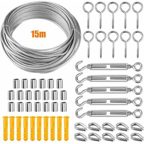 Filo in acciaio inossidabile 304, kit di cavi in acciaio inossidabile, kit di funi metalliche, tenditore per cavi in acciaio inossidabile da 2 mm, supporto per piante rampicanti, stendibiancheria, ten