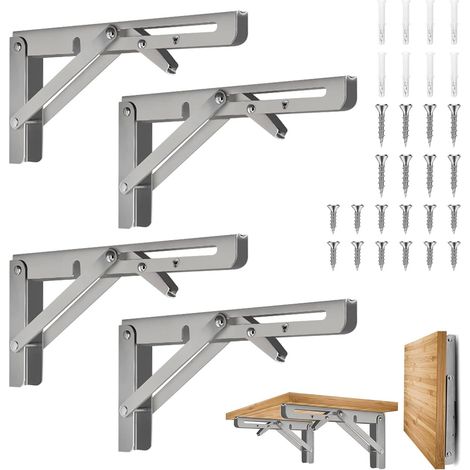 4 Pièces Équerre Pliante 30cm,Support Console Pliable,Supports D' étagères Pliants Charge,Equerre Etagere,Lourds Support Console Pliable Rétractable Murale en Acier Inoxydable pour Garage,Cuisine (1/5)
