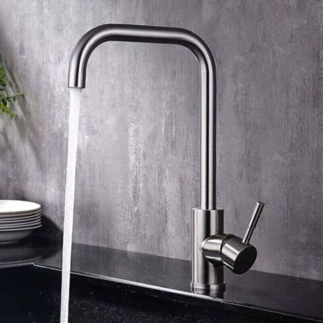 Robinet Cuisine, XU,Robinet Rotatif à 360° Acier Inoxydable,Adapté éviers Simples et Doubles,Adapté l'eau Chaude Froide,Mitigeur Cuisine Anti-Empreintes Digitales,Résistant Rayures - (1/4)