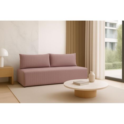 Sofello Sofa LUNO mit Schlaffunktion Rosa – Moderne Cordsofa für Ihr Wohnzimmer, Schlaffläche: 204×144 cm (1/5)