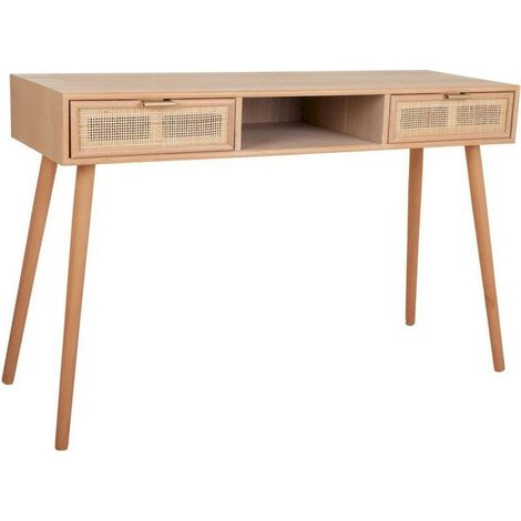 Console en mdf et cannage naturel avec deux tiroirs élégants - Naturel bois clair et cannage beige (1/5)
