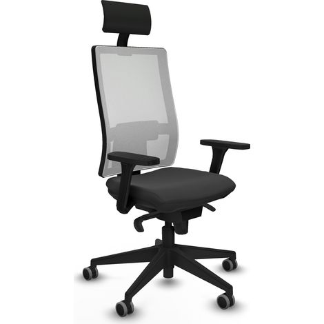 Horna sincro malla blanca similpiel gris oscuro brazos 3D base piramidal cabecero fijo ruedas 65mm engomadas (1/5)