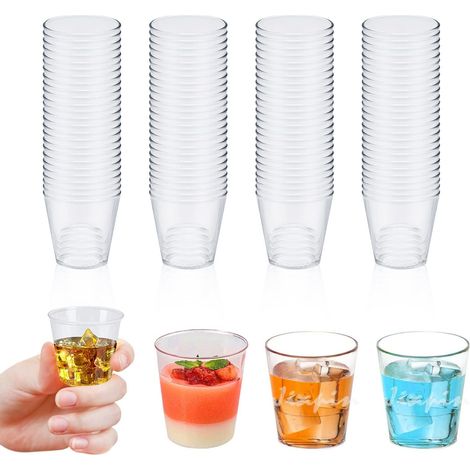 Neptune – Verrine plastique apéritif 100 pièces 30ml – Réutilisables, légères et empilables – Design transparent pour desserts et boissons