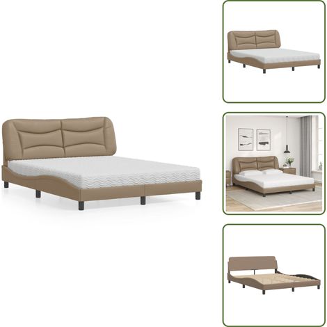 Matratze mit Schaumstoff - vidaXL Bett mit Matratze "Hvar" Cappuccino-Braun 160x200 cm Kunstleder - Härtegrad H2 (1/5)