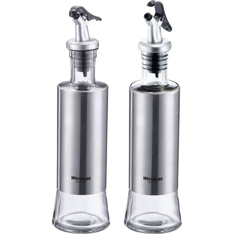 Lot de 2 distributeurs de vinaigre/huile à une seule main, capacité de 300 ml, plastique/verre/acier inoxydable, transparent/argent/noir, 63392260 (1/5)