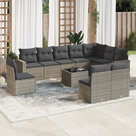 vidaXL Set Divani da Giardino 11 pz con Cuscini in Polyrattan Grigio (1/3)