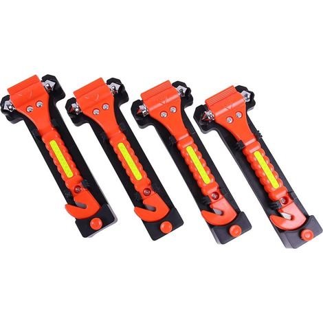 Lot de 4 marteaux de sécurité pour voiture, outil de sortie de secours avec brise-vitre, coupe-ceinture de sécurité, ruban réfléchissant, 12 g, rouge, manche en plastique (1/5)
