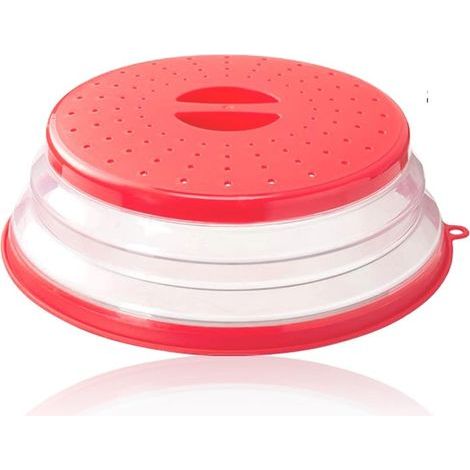 Couvercle micro-ondes, plaque micro-ondes pliable, couvercle de filtre micro-ondes pliable, bouclier anti-éclaboussures avec évents, sans BAP et non toxique (rouge) (1/5)