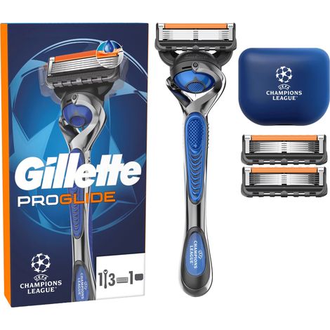 Gillette ProGlide Flexball Systemklingen 3er + Handstück  + Reiseetui "UEFA Champions League" Rasierklingen + Handstück + Reiseetui